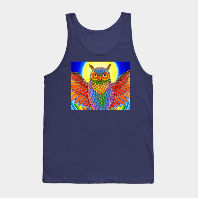 Colorful Rainbow Psychedelic Owl Tank Top by rebeccawangart